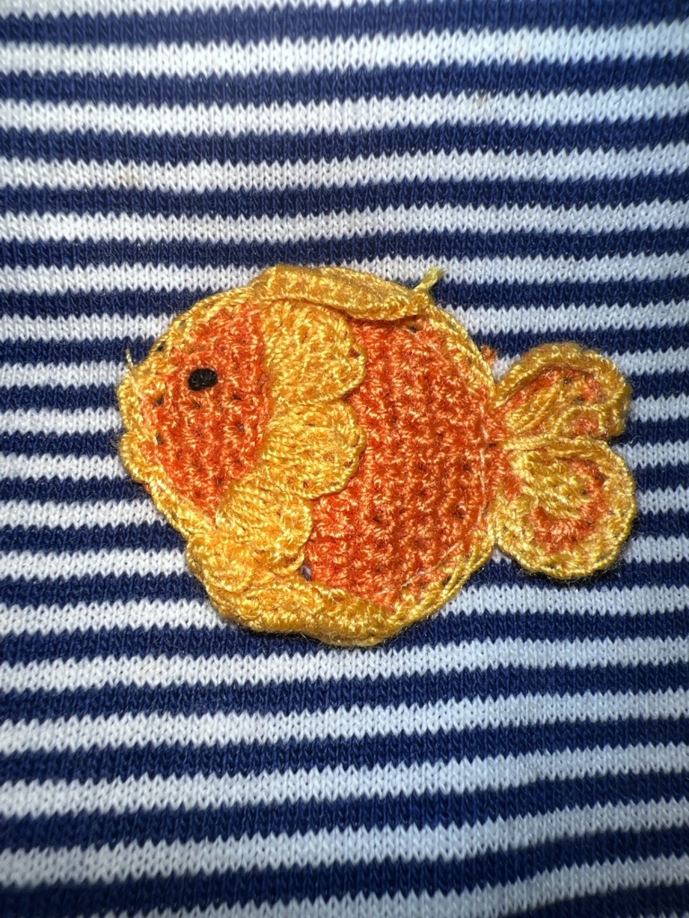 Vintage Striped Navy & White Tank with Yellow Fish Applique and yellow Capris - Picture 7 of 7